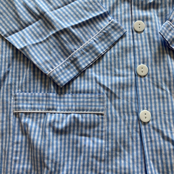 Men’s blue & white gingham button down pajama top - Picture 3 of 8